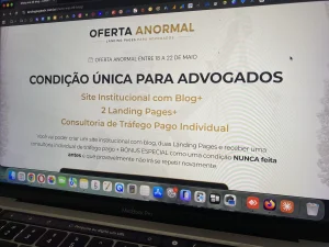 A Oferta Anormal da LPADV traz site, landing pages e consultoria de tráfego pago em um pacote único. Disponível de 18 a 22 de maio. Garanta sua vaga.