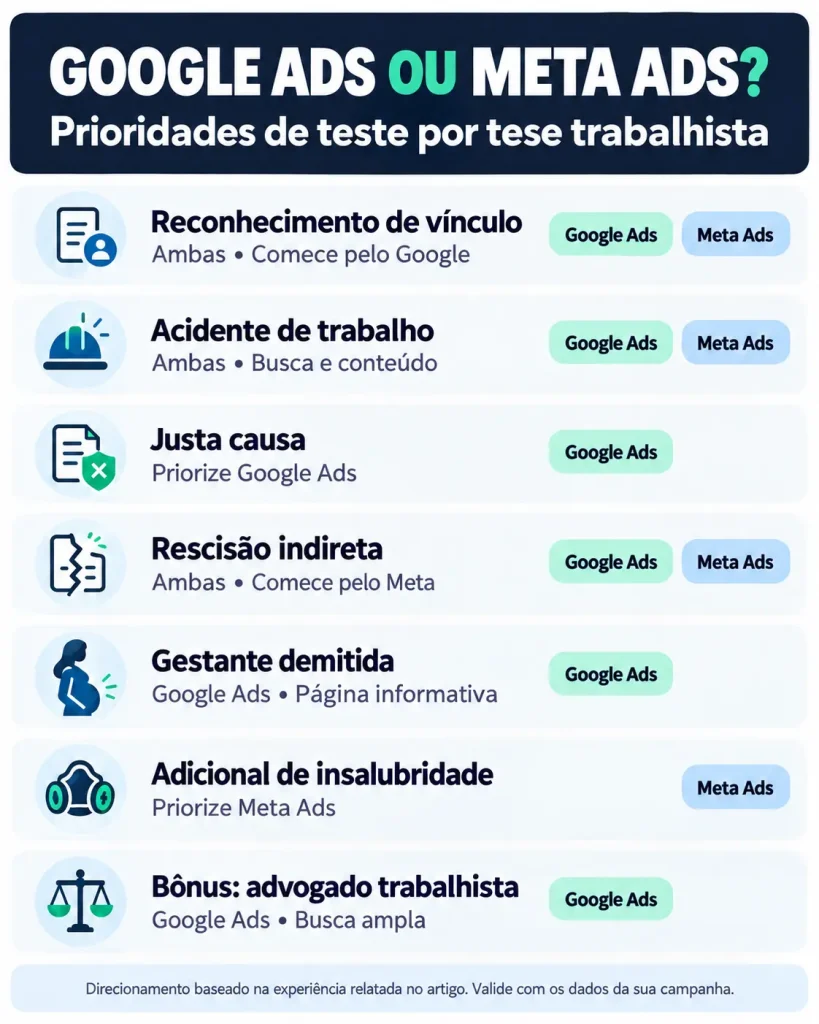 Veja as 6 teses trabalhistas em alta no tráfego pago e aprenda como captar clientes na advocacia trabalhista com Google Ads e Meta Ads em 2026.