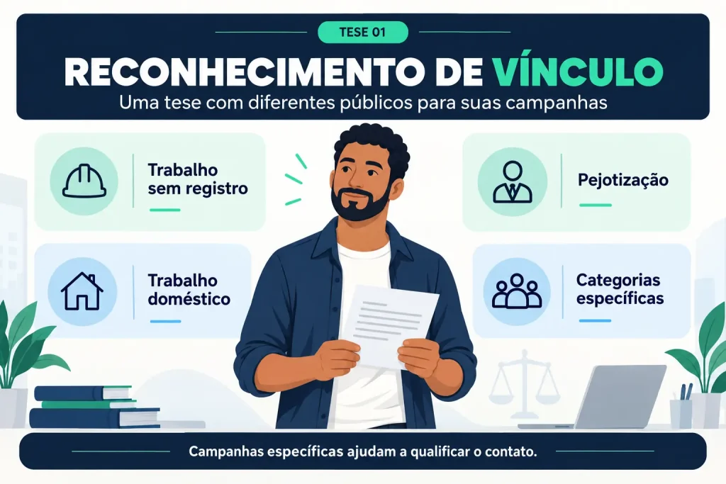 Veja as 6 teses trabalhistas em alta no tráfego pago e aprenda como captar clientes na advocacia trabalhista com Google Ads e Meta Ads em 2026.